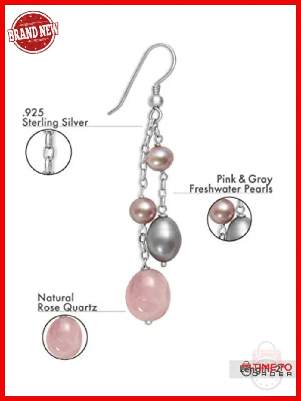 Sterling Silver Pearl Drop Earrings with Rose Quartz - Gift Box